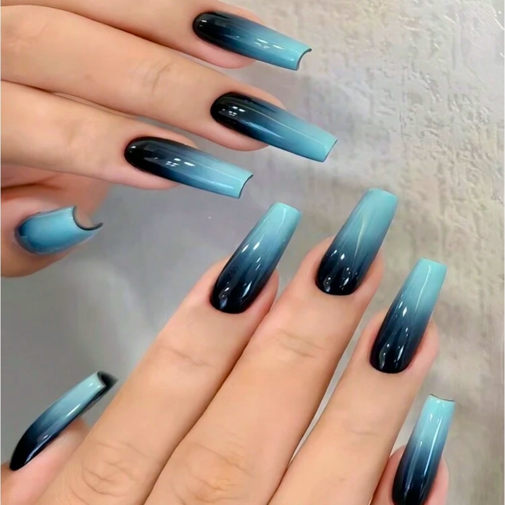 24 Piece Blue Tie Ombre Dye Goth Halloween Ballet Press On Nails